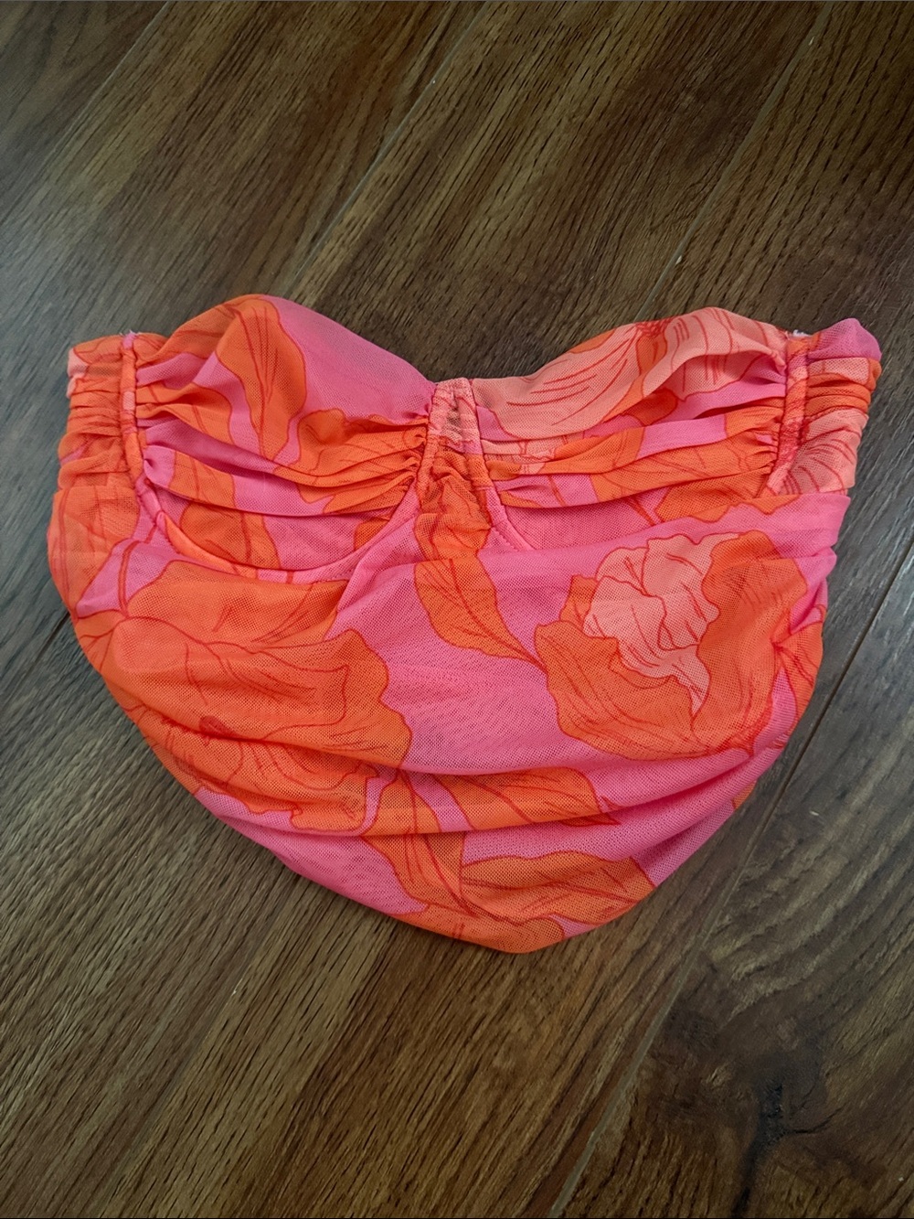 Zara Pink and Orange Floral Bandeau Top